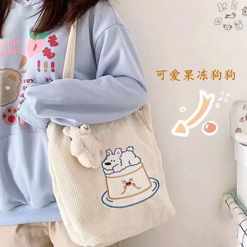 Canvas Bag Female Student Korean Style Retro College Style All-Matching Corduroy Shopping Handbag Female