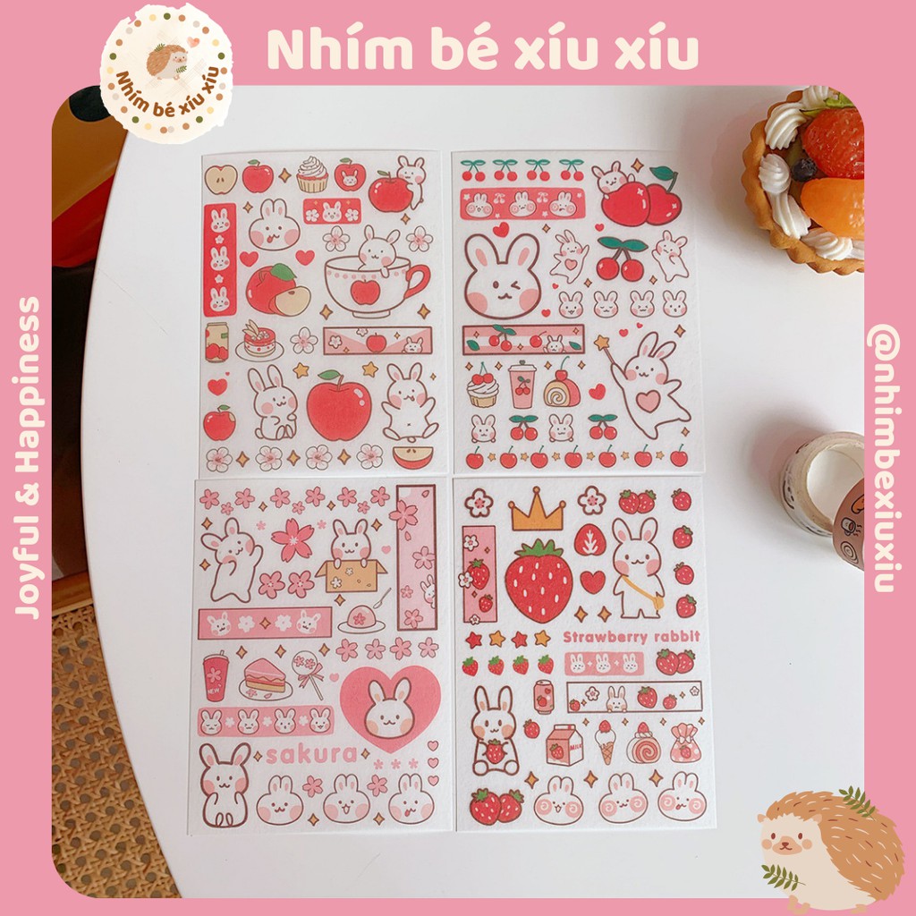 Set 4 tấm sticker gấu thỏ cute (10.2*13.8cm/tấm) 120 chi tiết