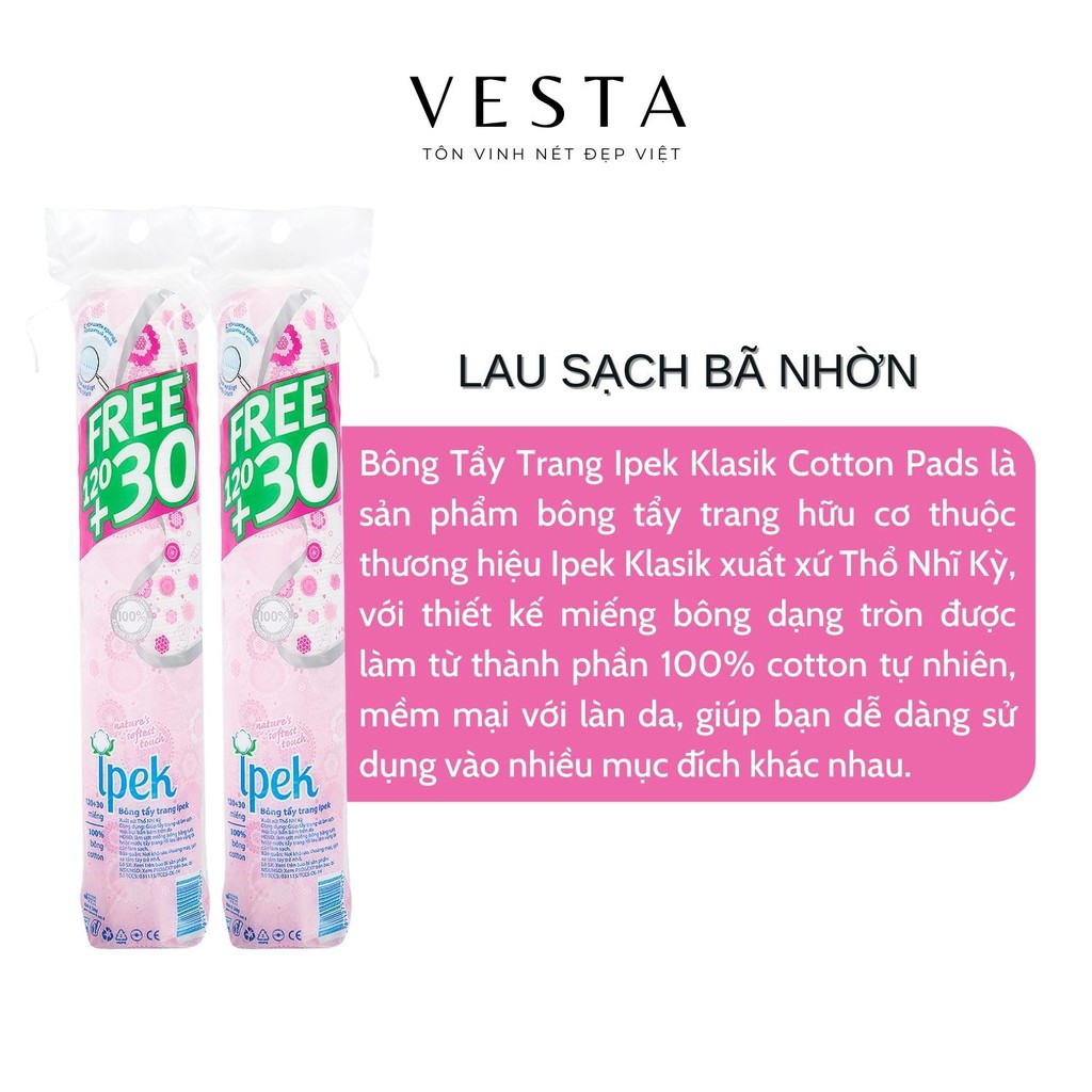 Bông Tẩy Trang Ipek Klasik Cotton Pads Thổ Nhĩ Kỳ Cao Cấp Mềm Mịn Siêu Tiết Kiệm (80/130/150 Miếng)