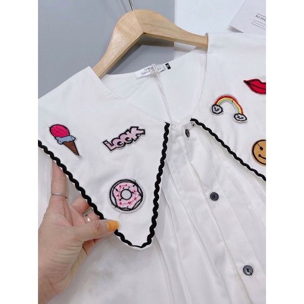 ÁO SƠMI TRẮNG VÀ HỒNG BABYDOLL CỔ THÊU HOẠ TIẾT XINH HOT