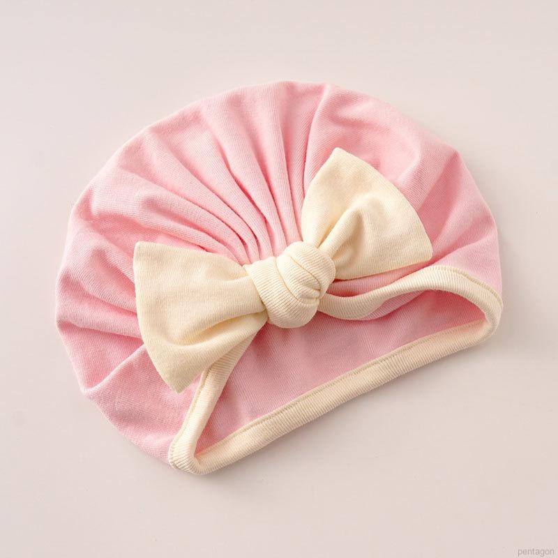 Mũ trùm đầu beanie đính nơ màu trơn đáng yêu dành cho trẻ em