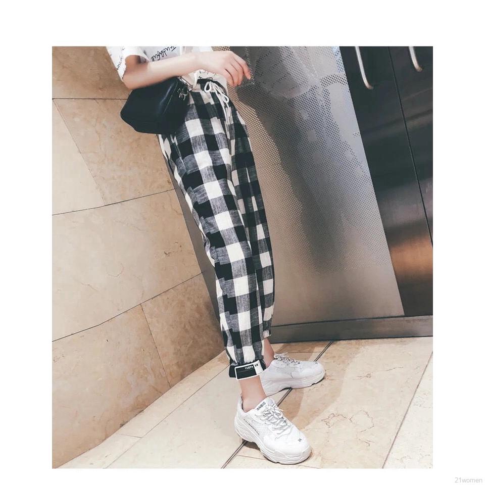 Quần dài Harem sọc caro thời trang năng động cho nữ | BigBuy360 - bigbuy360.vn