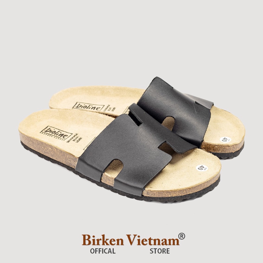 MÃ D04 DÉP DA BÒ THẬT Đế Trấu Quai Chữ H Unisex Birken Vietnam Bioline
