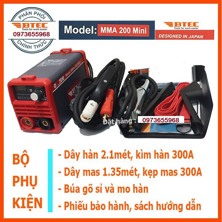 Máy hàn điện tử BTEC MMA-200 Mini ✨ CHÍNH HÃNG ✨ may han mini ,  hàn que 1,6 -3,2 mm , BẢO HÀNH 12 THÁNG