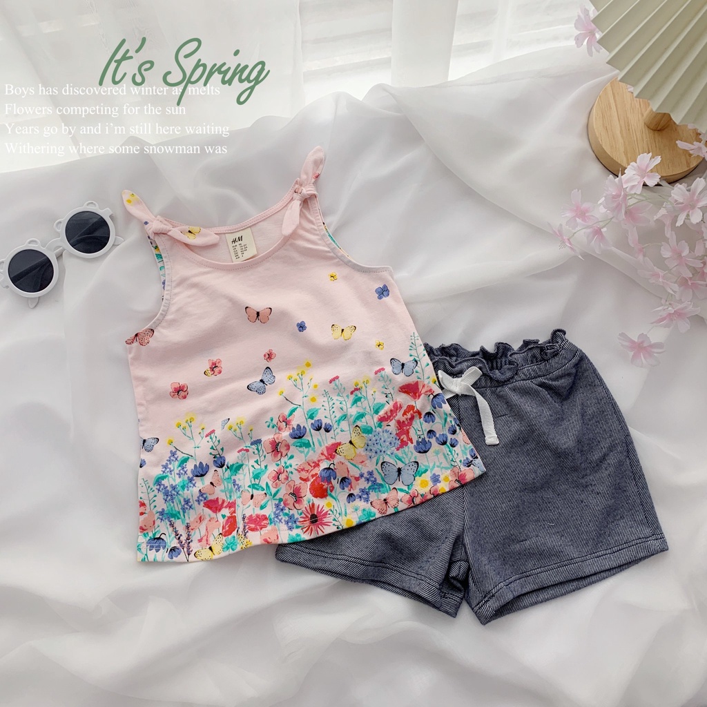 Set áo 2 dây bé gái xinh xắn, đồ bộ bé gái mùa hè mềm mát