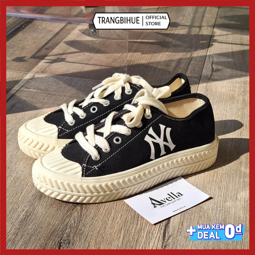 Giày thể thao sneaker NY đế độn nâng chân, vải canvas màu đen siêu bền