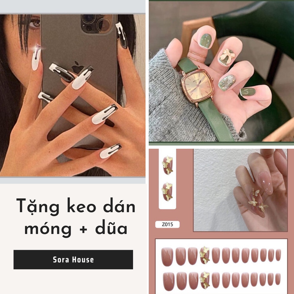 Nail Box ❤️SHIP 2H ❤️ Set 24 Móng Tay Giả Đính Hạt Kèm Keo Dán Móng | Z001 - Z148, W