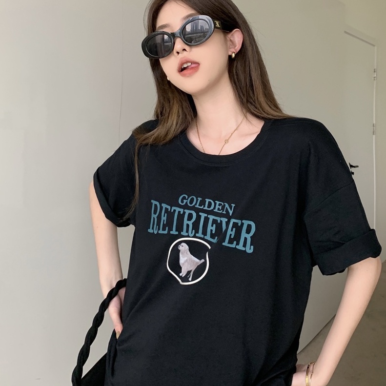 Áo Thun Dáng Rộng Ngắn Tay In Hình Cún Thời Trang Mùa Hè Mỹ Kiểu Mới 53641