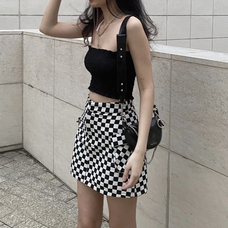 Chân váy chữ A hoạ tiết caro, CÓ LÓT QUẦN, CÓ TÚI - CHECKED SKIRT