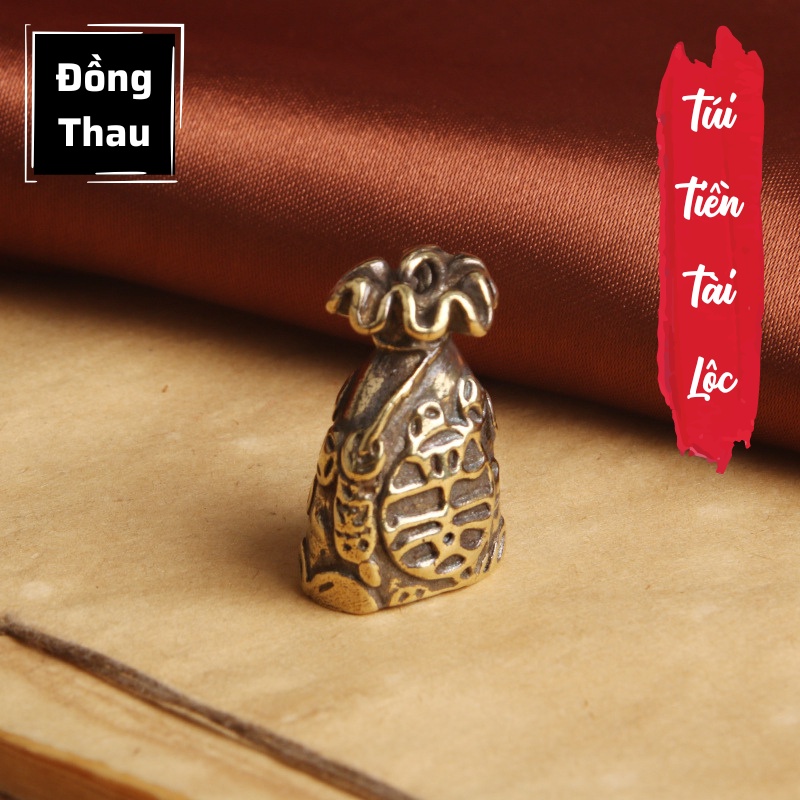 Tượng Đồng Phong Thủy May Mắn Tài Lộc Hình Túi Tiền Chữ Tài (Kích Thước: 2.6 x 1.8cm)