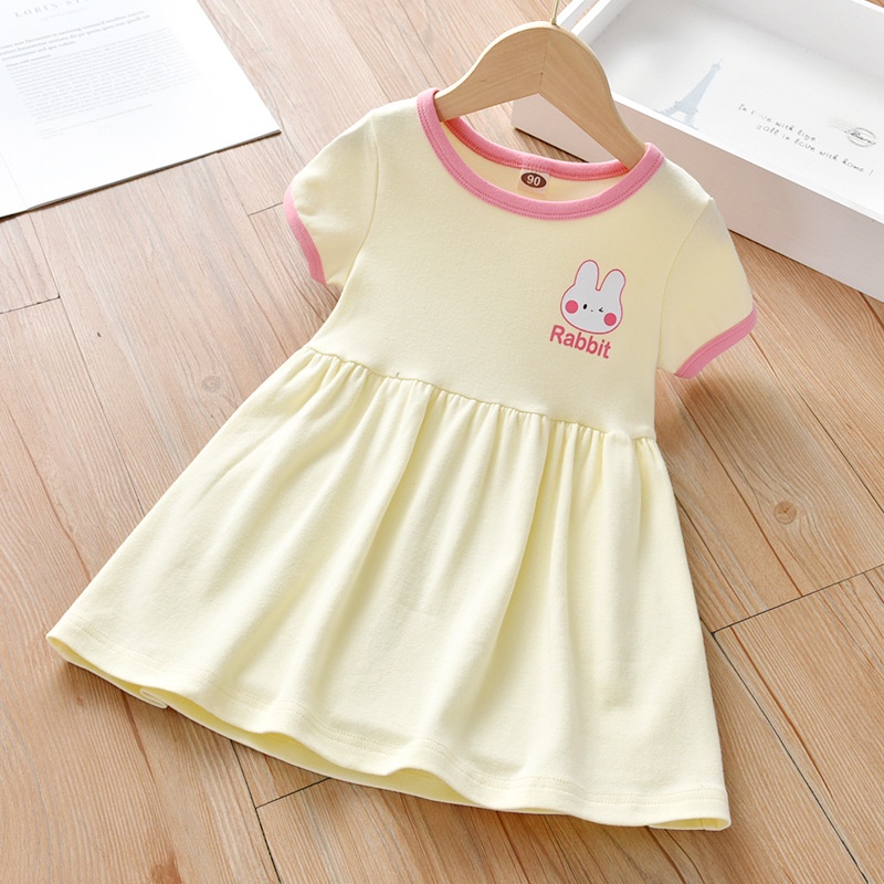 Đầm Ngắn Tay In Hình Thỏ Dễ Thương Thời Trang Mùa Hè Cho Bé Gái Mới