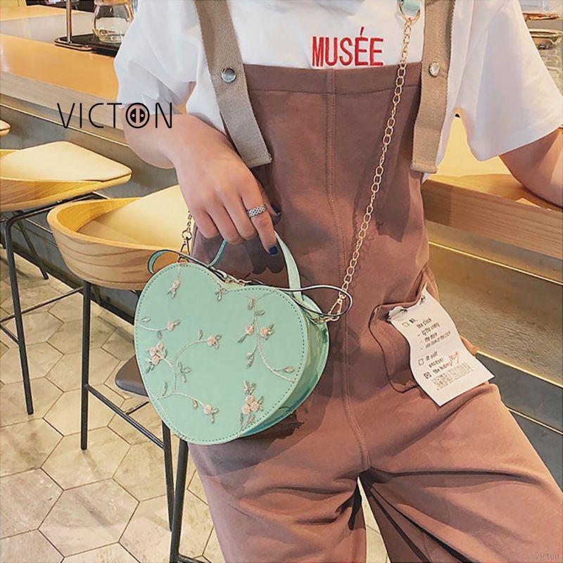 # Victoria Women Cute Heart Shaped Embroidered Leather Bag