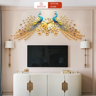 Đồng hồ treo tường con công đôi phòng khách SENCOM, đồng hồ trang trí decor đối xứng size lớn - 686