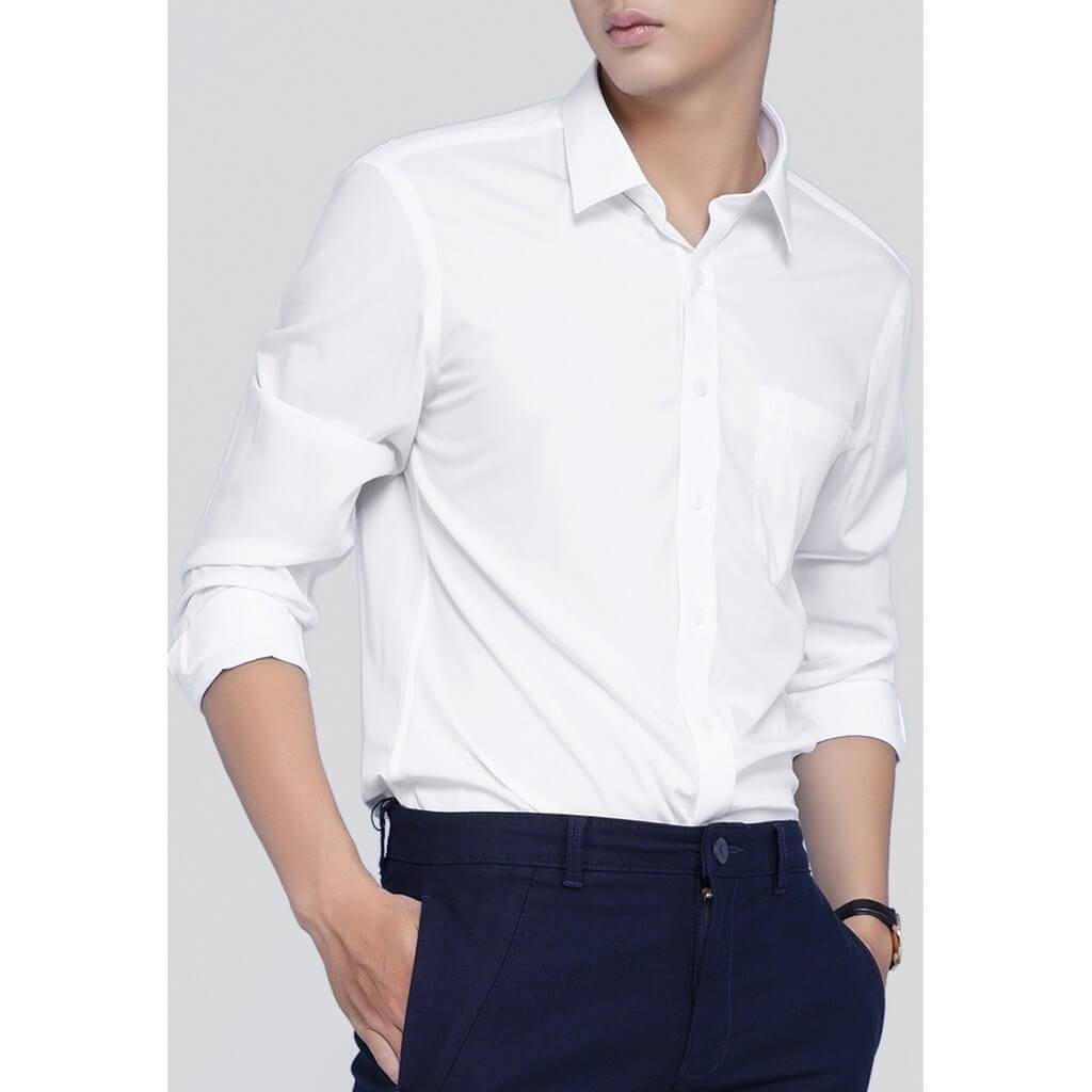 Áo Sơ Mi Nam Trơn Basic Trắng Đen HOANGLONG Cao Cấp Tay Dài Form Đẹp Thoáng Mát