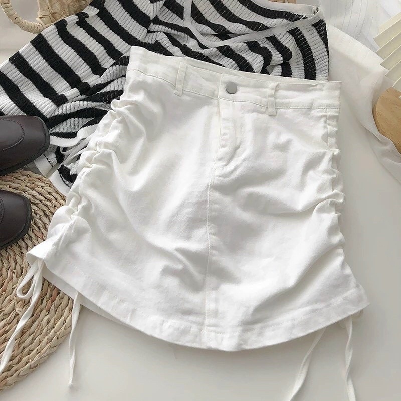 Chân váy Kaki phối kiểu rút dây 2 bên From ngắn có 3 Size S M L