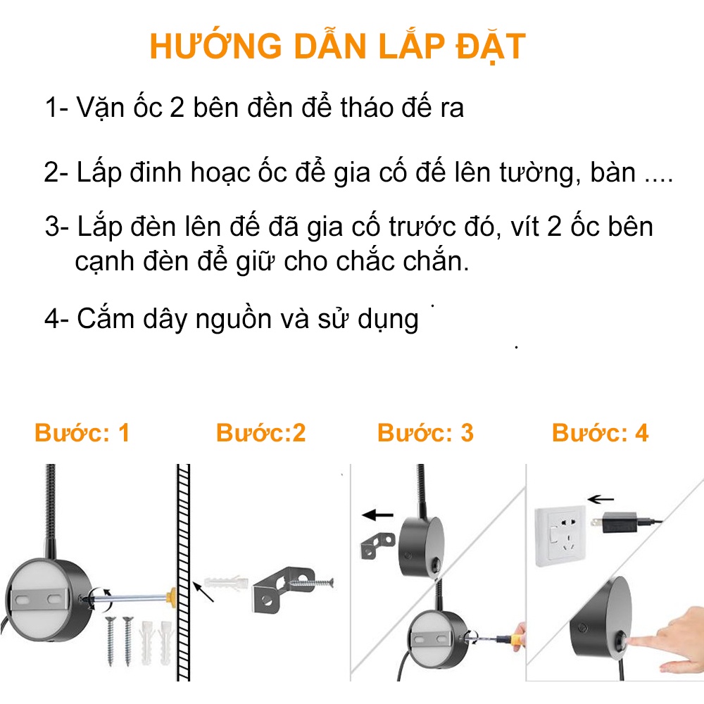Đèn gắn tường đầu giường phòng ngủ LED 3W - Nguồn 220V, Đèn rọi trang trí Nhà hàng, khách sạn - DW192