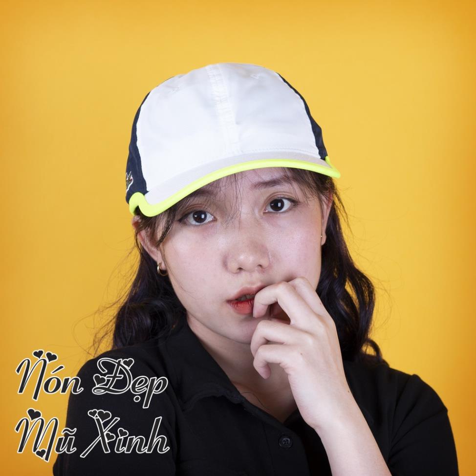 Nón lưỡi trai La coste chất dù gió siêu nhẹ cao cấp,nón kết dù,màu trắng phối xanh đen viền xanh neon