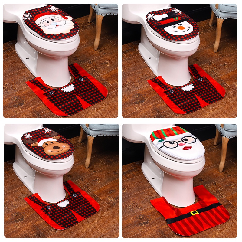 Bộ Hai Mảnh Trang Trí Toilet Họa Tiết Người Tuyết Hoạt Hình Giáng Sinh Sáng Tạo Trang Trí Nhà Cửa Khách Sạn