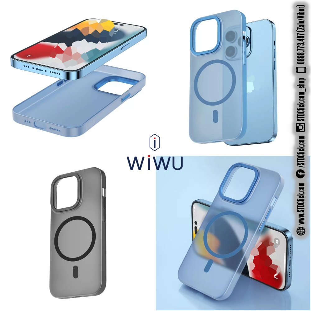 ỐP LƯNG IPHONE 14 PRO MAX - 14 PRO - 14 PLUS - 14 WIWU CHÍNH HÃNG SIÊU MỎNG NHÁM KÈM HỔ TRỢ SẠC KHÔNG DÂY NAM CHÂM