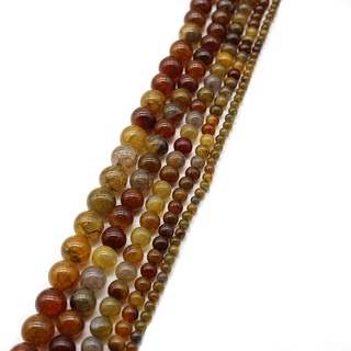 Đá Tự Nhiên Lửa Rồng Tĩnh Mạch Vàng Nứt Mã Não Tròn Rời Hạt Trang Sức Làm DIY Needlework Hạt Dây 4-12 MM