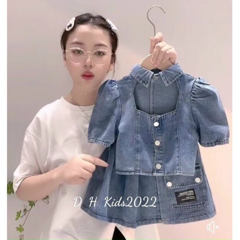 Set váy áo jean sành điệu bé gái