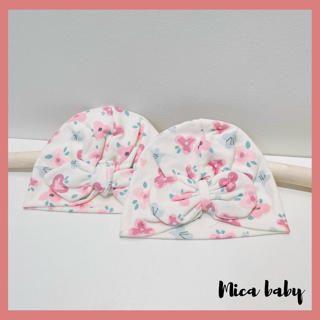 Mũ turban họa tiết hoa tím hồng xinh xắn cho bé gái MTB165 Mica Baby