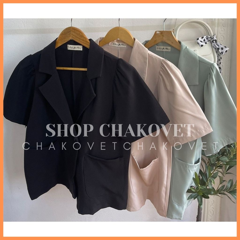 Áo blazer nữ tay ngắn  khoác ngoài AB868 cổ vest style hàn quốc tay bồng 2 cúc túi tròn dáng ngắn - CHAKOVET | WebRaoVat - webraovat.net.vn