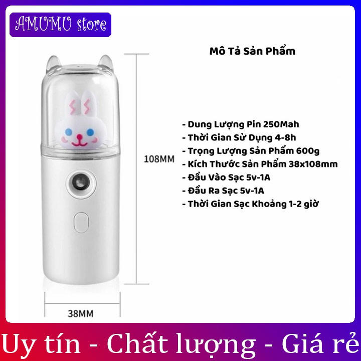 Máy Phun Sương Mini Hình Bò Sữa - Tích Điện Phun Sương Hơi Nước Tạo Ẩm - Xông Hơi - Xịt Khoáng Nano Mini cầm tay