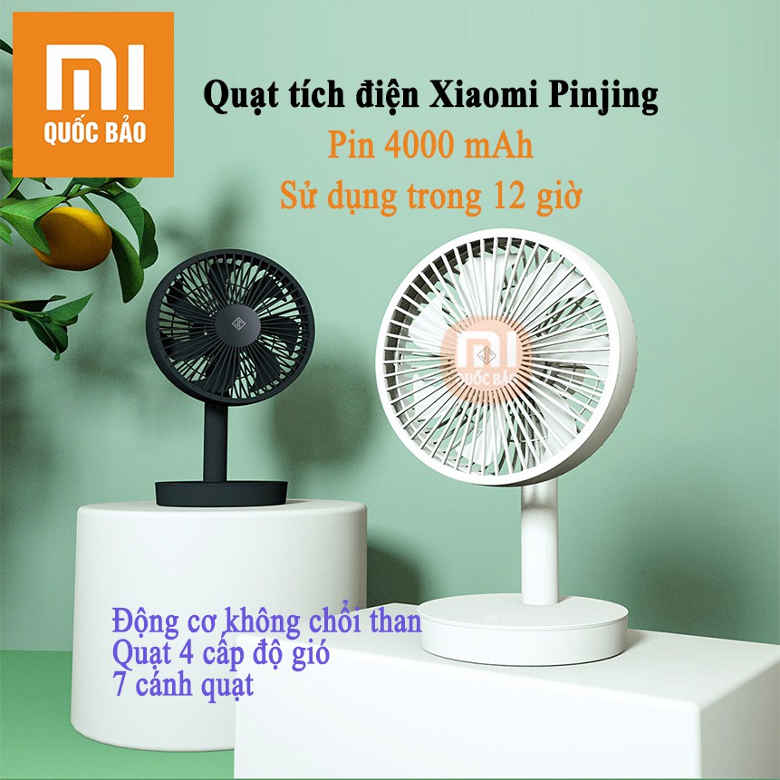 Quạt tích điện Để Bàn 7 Cánh Xiaomi Jipin, bốn cấp độ gió, dung lượng pin cao 4000 mAh