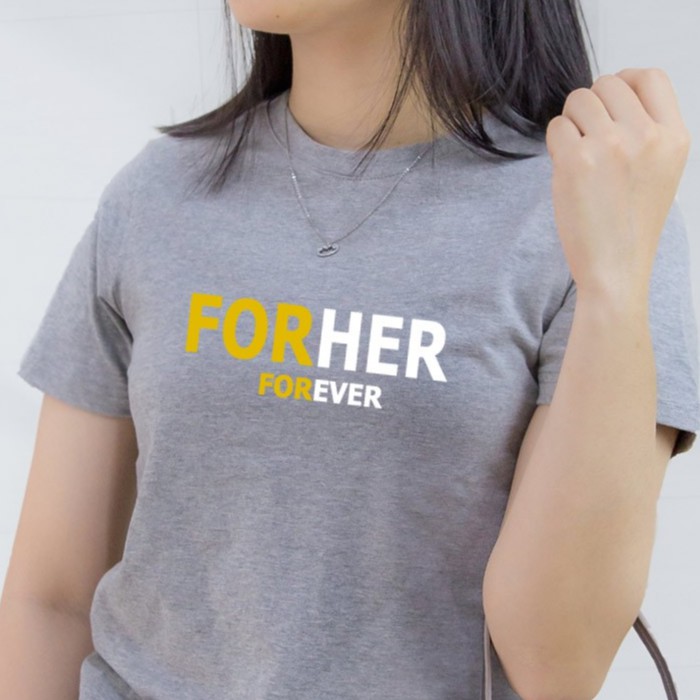 Áo thun nữ TOLI cổ tròn màu Xám in Forever, 100% cotton 4 chiều mềm mịn, co dãn, form suông cơ bản