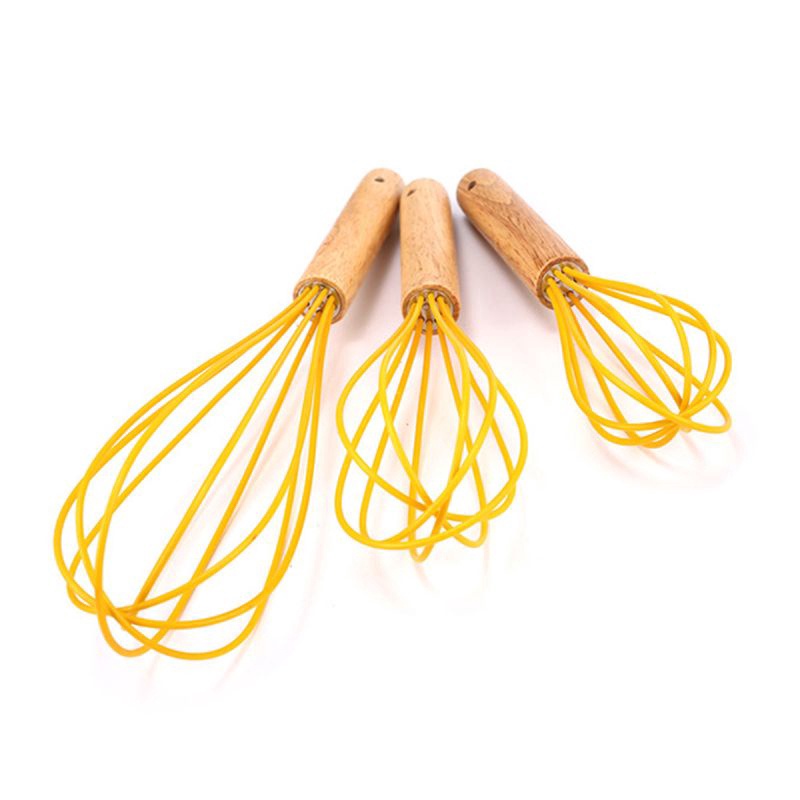 Bộ 3 Cây Đánh Trứng Bằng Silicone Cán Gỗ Thân Thiện Với Môi Trường