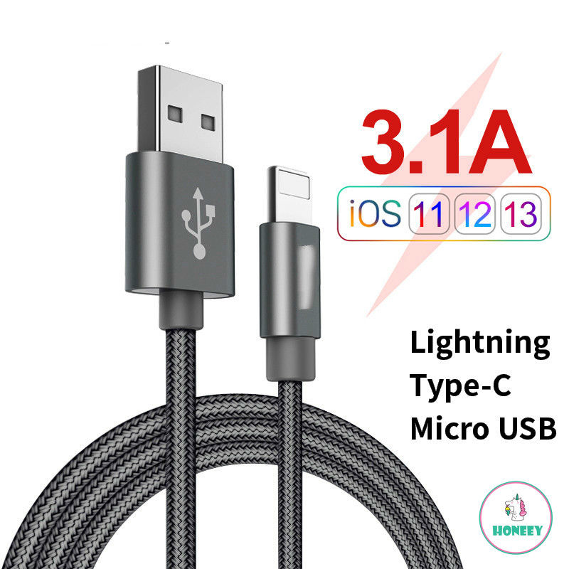 iPhone Charging Cable for Apple Android Smartphone iPad Nylon Fast Charger Lightning Micro USB Braided Wire Cord Data Line