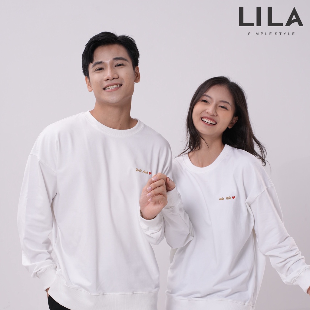 Áo SWEATER đôi nam nữ THÊU TÊN yêu cầu thời trang trẻ trung chất VẢI NỈ co dãn form rộng - LILA