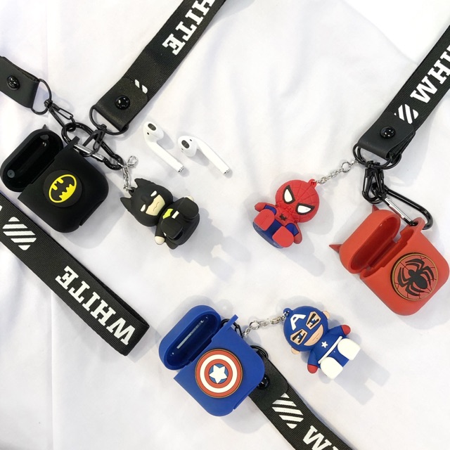 Combo ốp Airods nhện mông to Spider Man- Móc khoá chibi Spider Man kèm ốp silicon dẻo Airpods