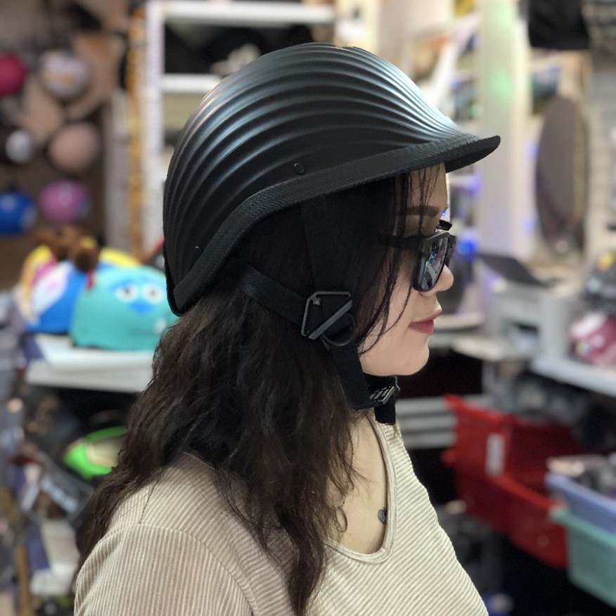 Mũ bảo hiểm nửa đầu vỏ sò, mũ sò hàng chính hãng cao cấp màu đen nhám