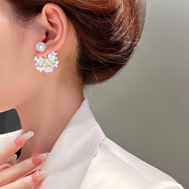 Bông Tai Hình Vỏ Sò Đính Ngọc Trai Phong Cách Retro Pháp