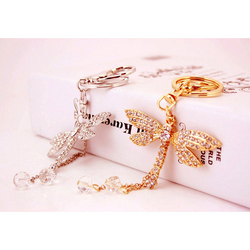 Móc khóa hình chuồn chuồn đính kim cương giả dễ thương