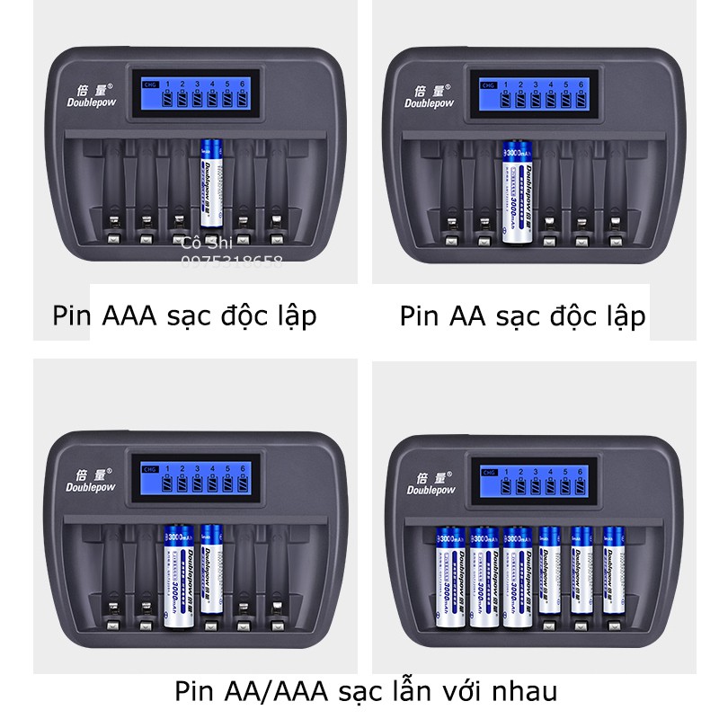 Bán Sỉ Bộ Sạc Pin AA/AA 6 Khe Sạc Có Màn Hình LCD Báo Sạc Thông Minh Hãng  Doublepow CHÍNH HÃNG CHẤT LƯỢNG CAO