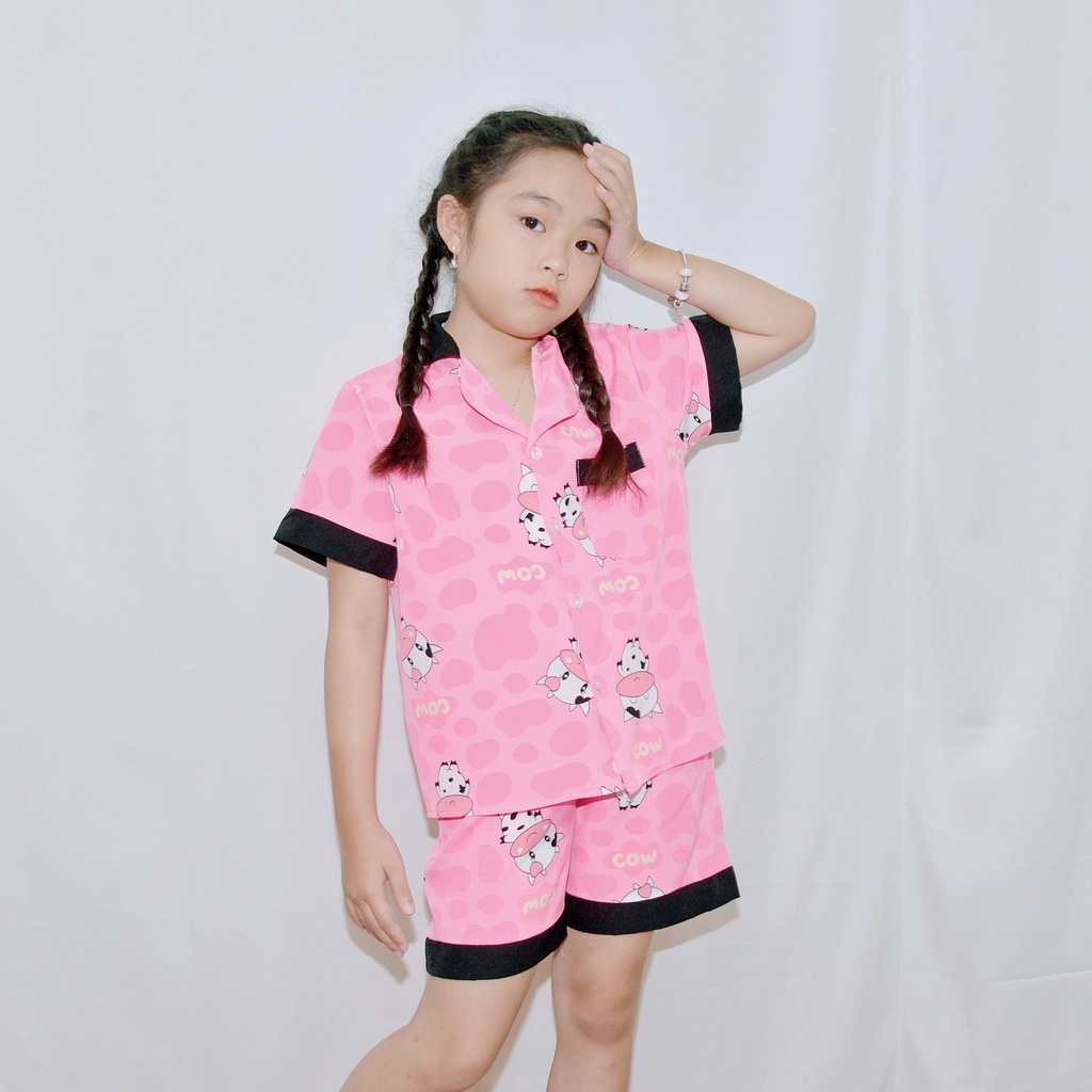 Bộ đồ ngủ pijama bé gái MÀU HỒNG SỮA PHA CỔ - Vải lụa mềm mại,nhẹ nhàng, mang lại cho bé cảm giác cực  thoải mái