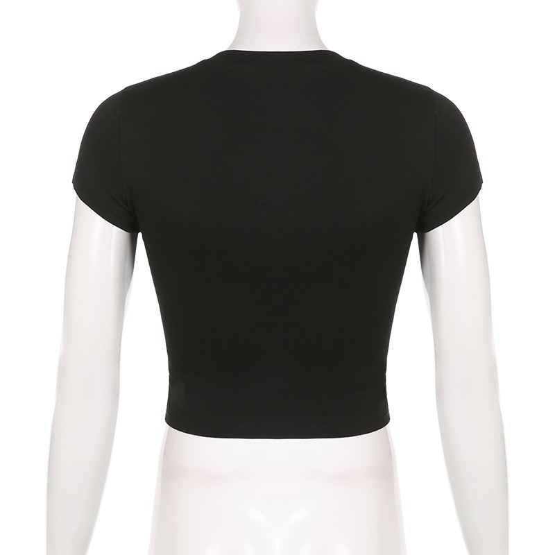 Áo Thun Đen Đính Đá Lấp Lánh Thiết Kế Đơn Giản Cho Nữ