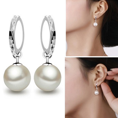 Bông tai dạng dài đính ngọc trai giả xinh xắn
