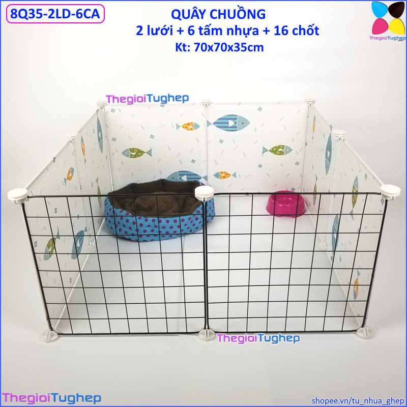 Tấm lưới lắp ghép tự thiết kế chuồng quây  cho chó, mèo bằng tấm ghép gồm 2 lưới & 6 tấm nhựa + 16 chốt