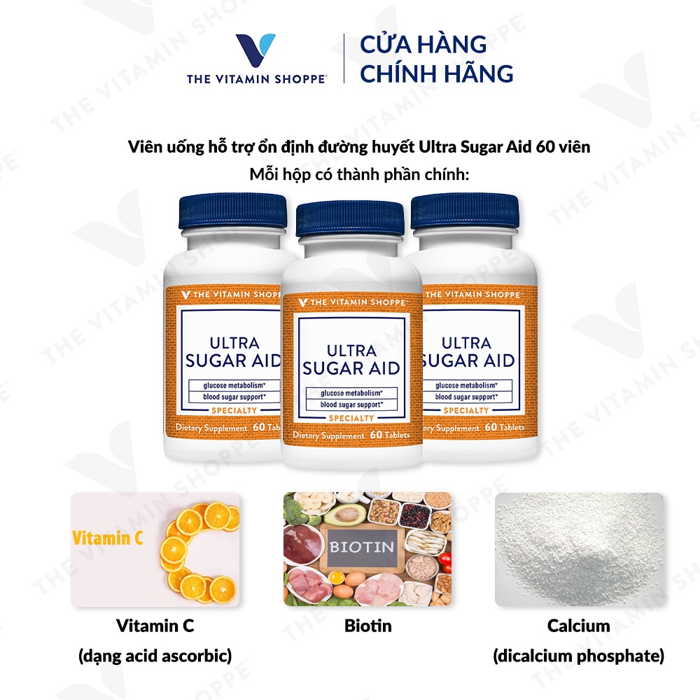 Viên uống hỗ trợ ổn định đường huyết The Vitamin Shoppe Ultra Sugar Aid 60 viên