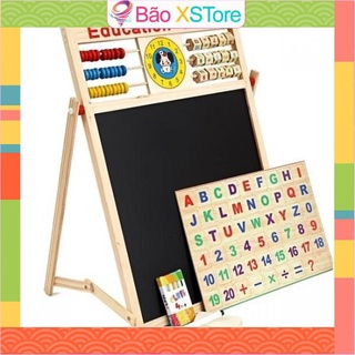 Đồ chơi bảng học chữ cho bé, bảng nam châm, bảng ghép chữ cái và số 2 mặt đa năng bằng gỗ, bảng gỗ thông minh 048