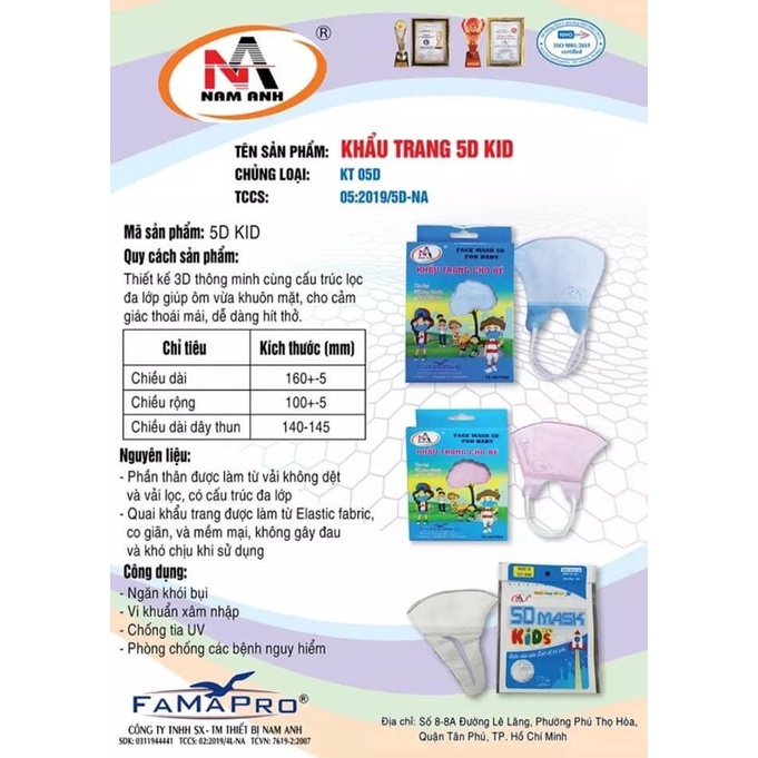 Khẩu Trang Y Tế Em Bé 5D Hoạt Hình (10 Cái)