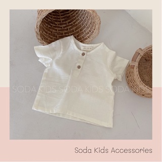 (Hàng thiết kế) áo Linen cổ trơn cúc gỗ
