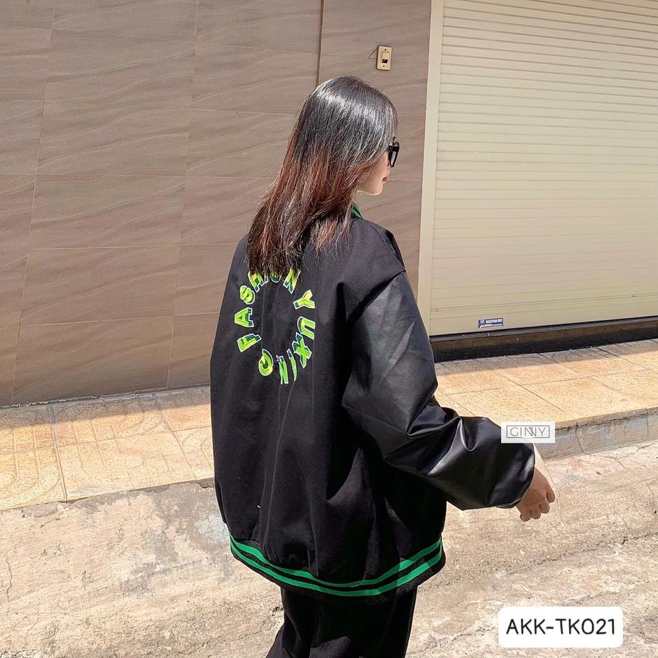Áo khoác kaki tay da Varsity F.Personal TK-021 | GinHouse Shop
