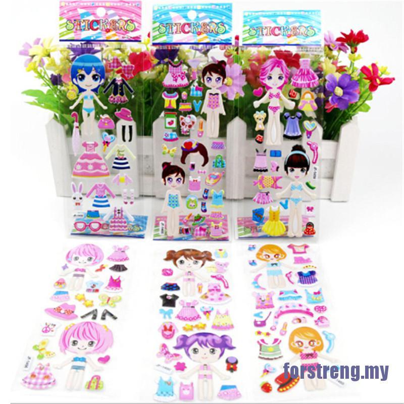 Set 5 Tờ Sticker 3d Hình Cô Gái Mặc Đồ Thay Đồ Cho Bé Gái