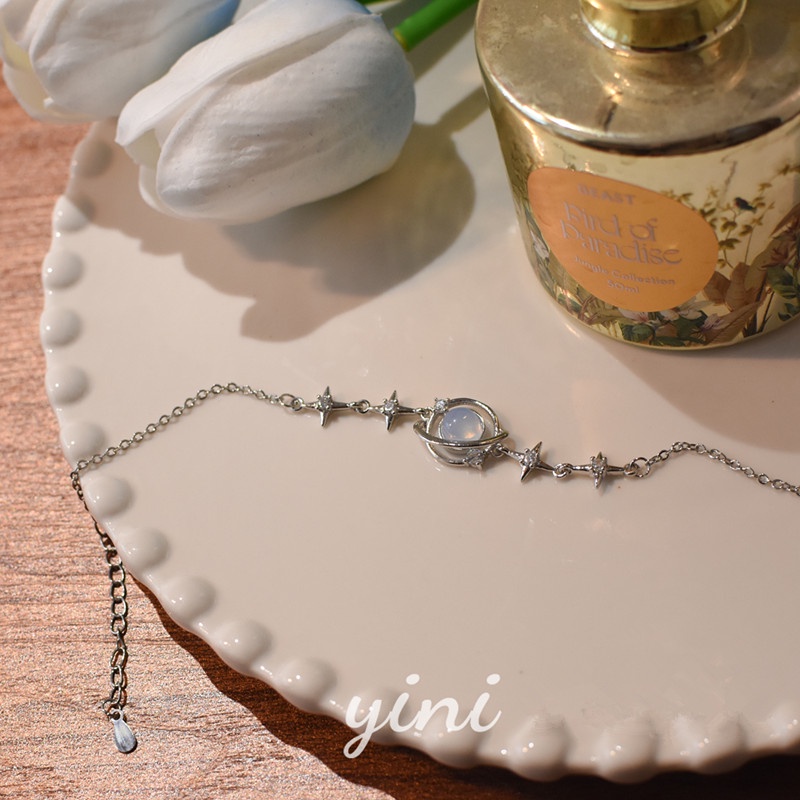 Vòng tay bạc PAPAOZHU mặt đá mặt trăng ngôi sao hành tinh thời trang cho nữ