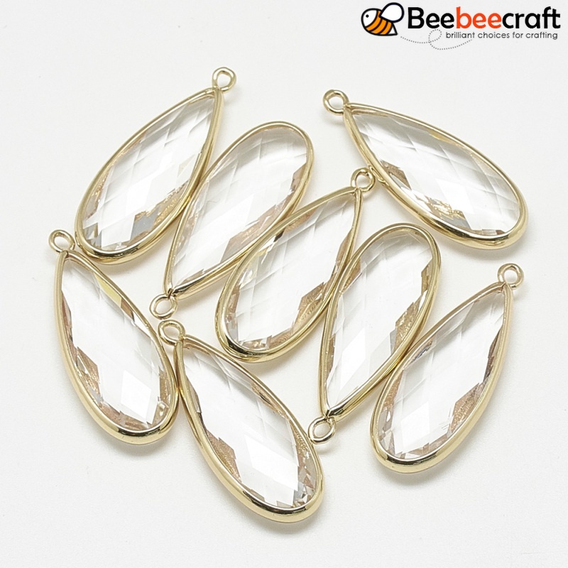 Set 1-5 Mặt Dây Chuyền Thủy Tinh Hình Trái Tim/ Giọt Nước/Hình Vuông Màu Vàng Đồng